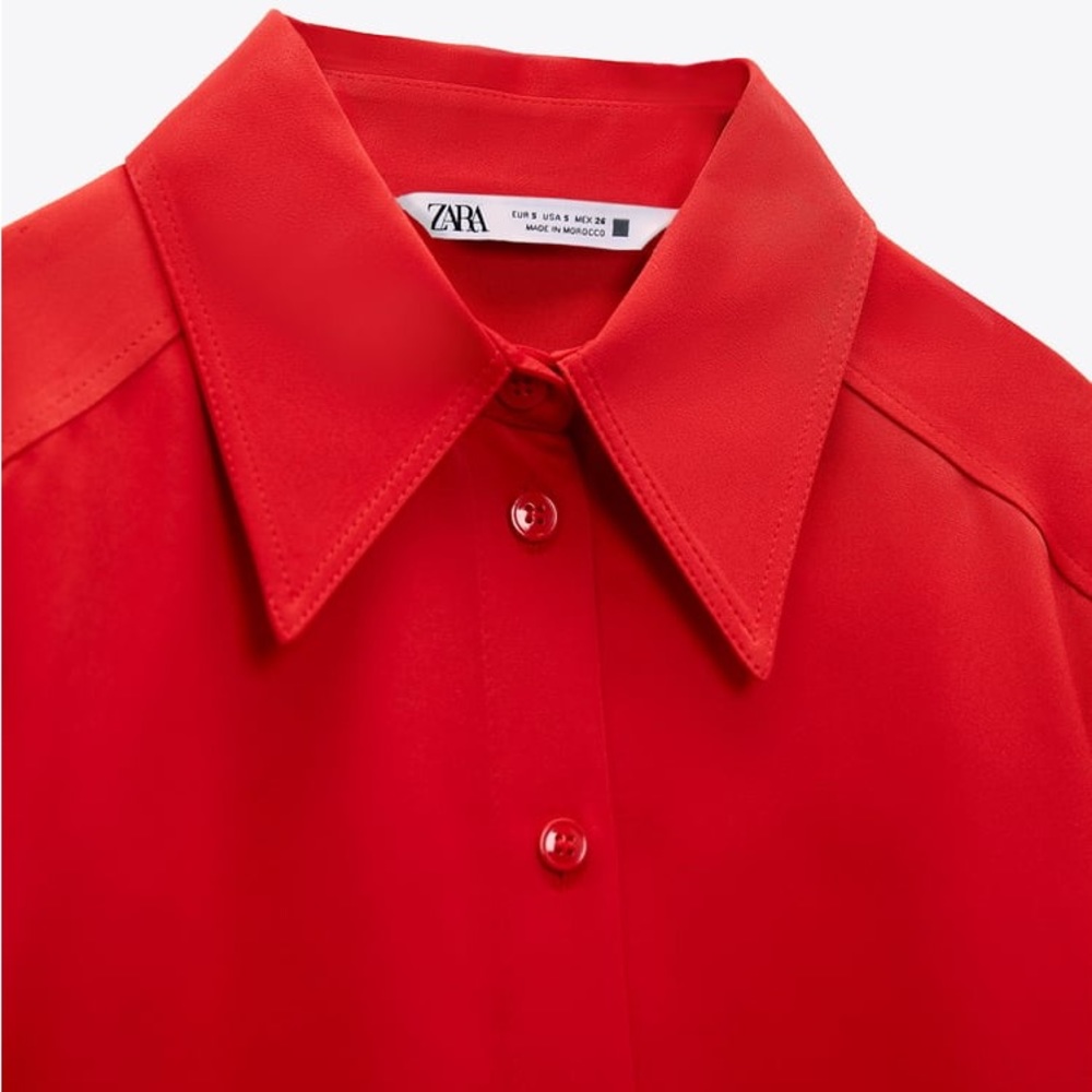 Zara Red Satin Effect Shirt - Picture 13 of 13